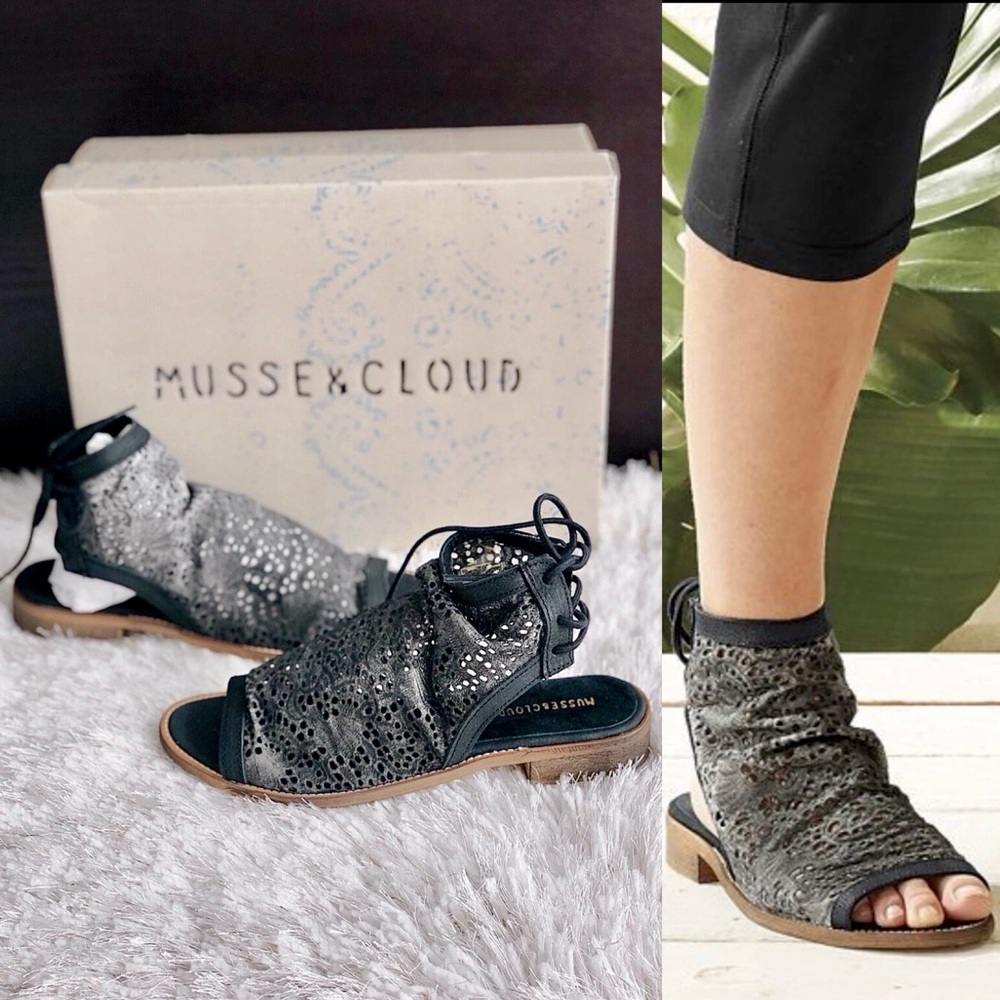 ✨New MUSSE & CLOUD Aineed Lace Sandals Black Olive Womens Size 39/US 8